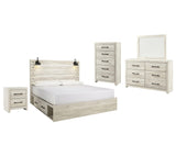 Side view of Cambeck Whitewash Panel Storage Bedroom Set bed