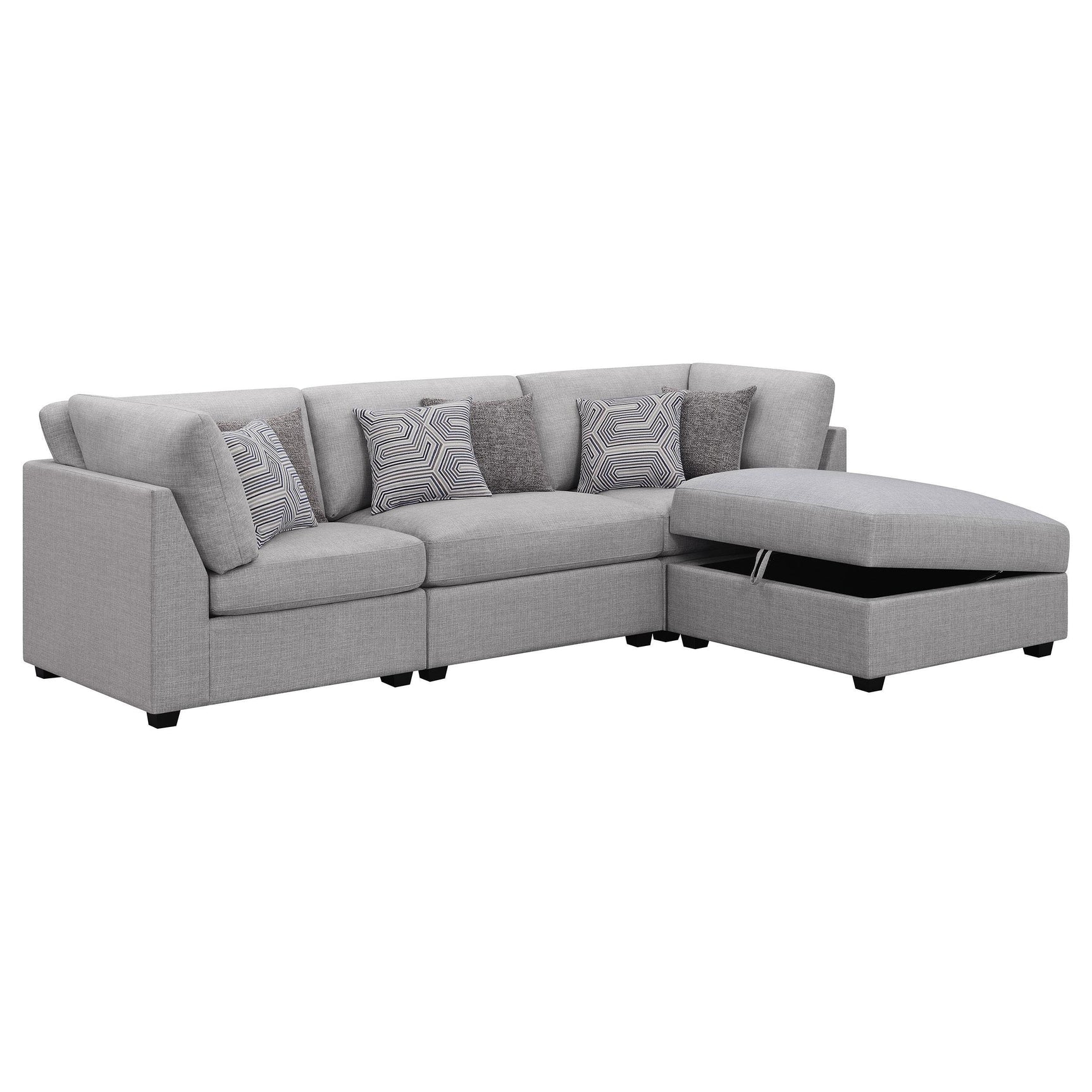 Cambria 4-Piece Grey Upholstered Modular Sectional Sofa detailed fabric close-up