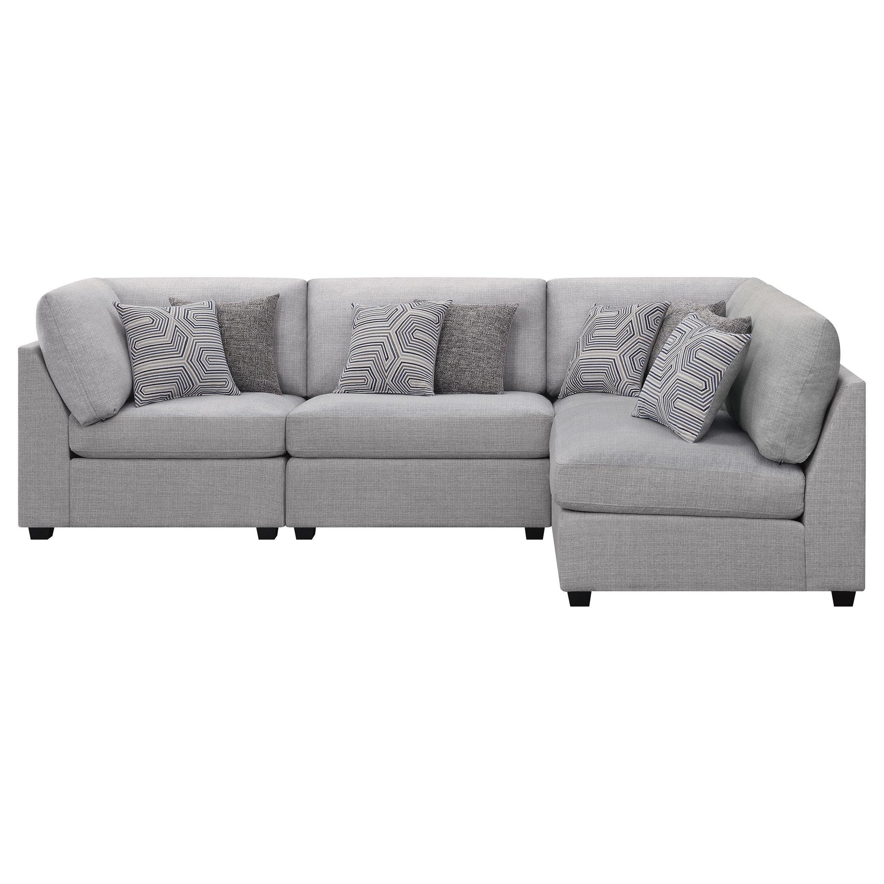 Detail view showing fabric and upholstery of Cambria sectional sofa