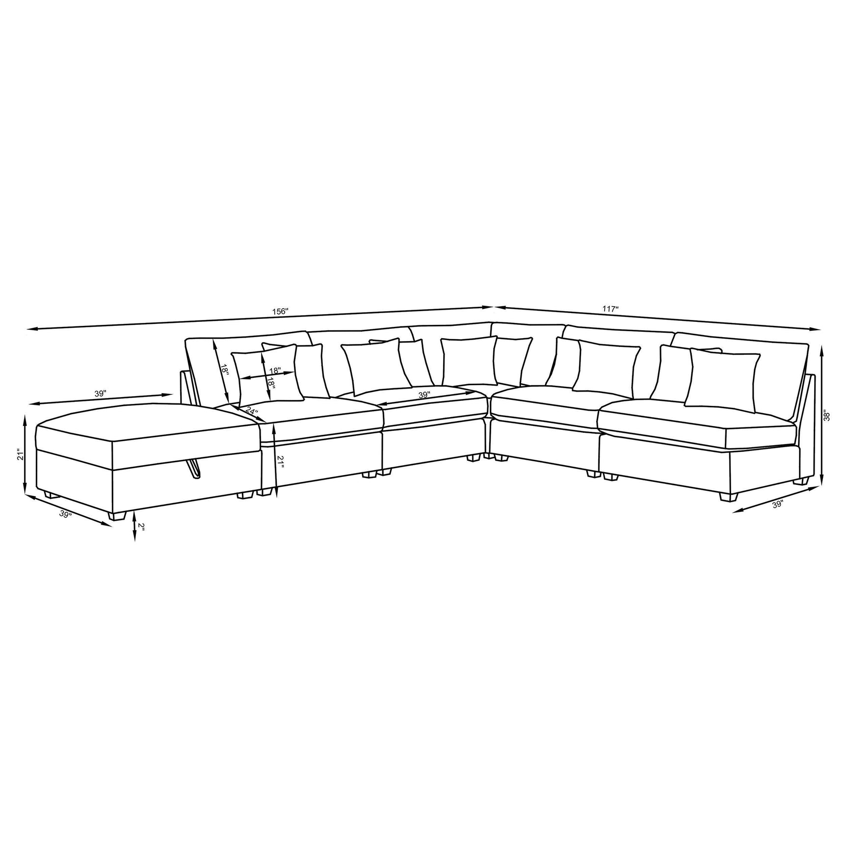 Side perspective of Cambria 5-piece sectional sofa