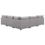 Close-up detail of grey fabric upholstery on Cambria sectional