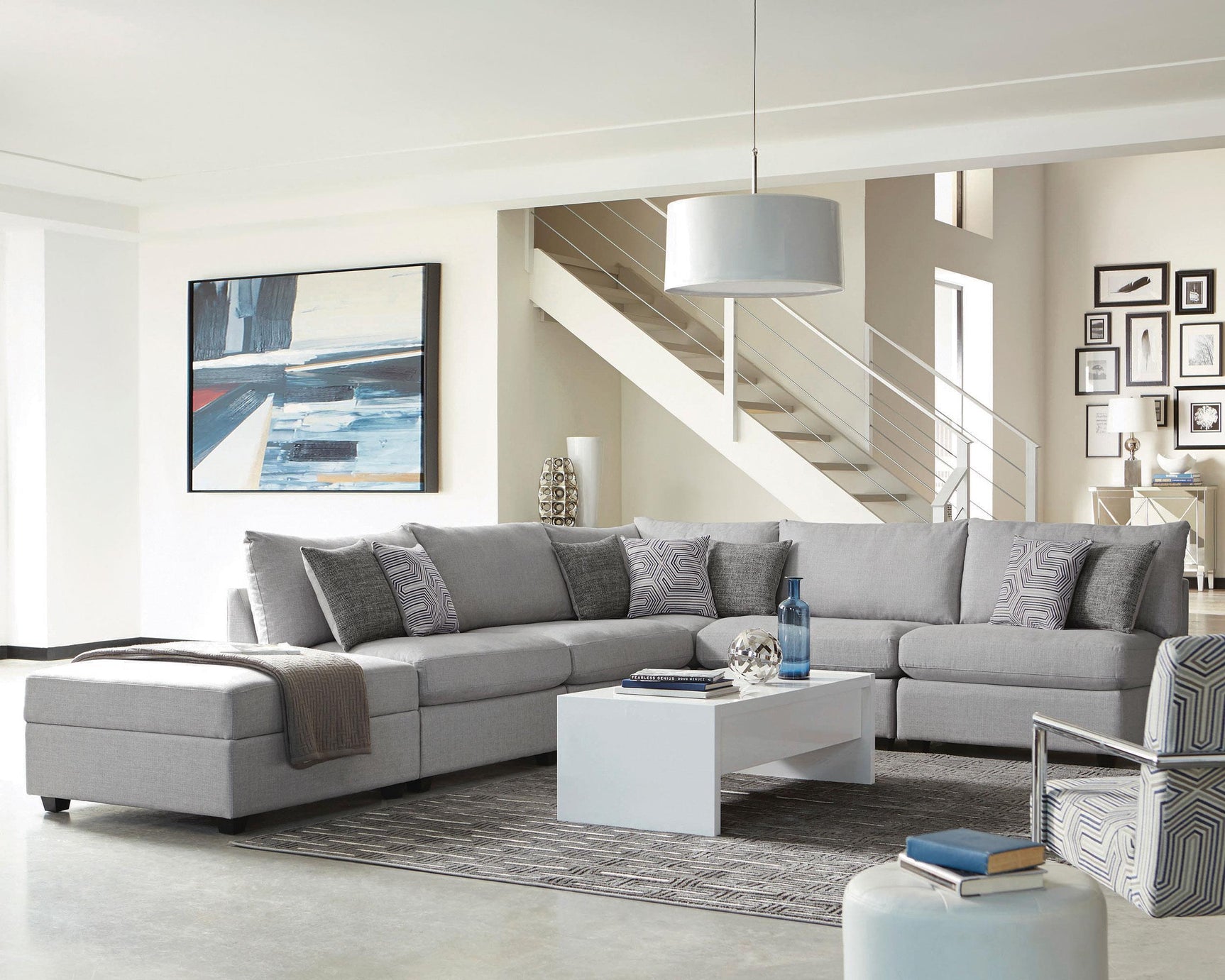 Side view of Cambria 6-Piece Grey Upholstered Modular Sectional Sofa