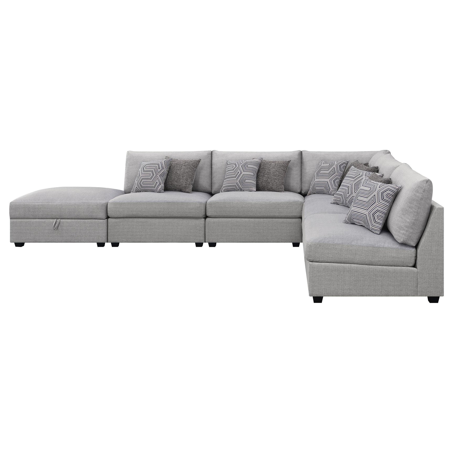Detail of fabric upholstery on Cambria sectional sofa