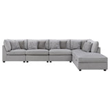 Detail view of Cambria 6-Piece Grey Upholstered Modular Sectional Sofa fabric and craftsmanship