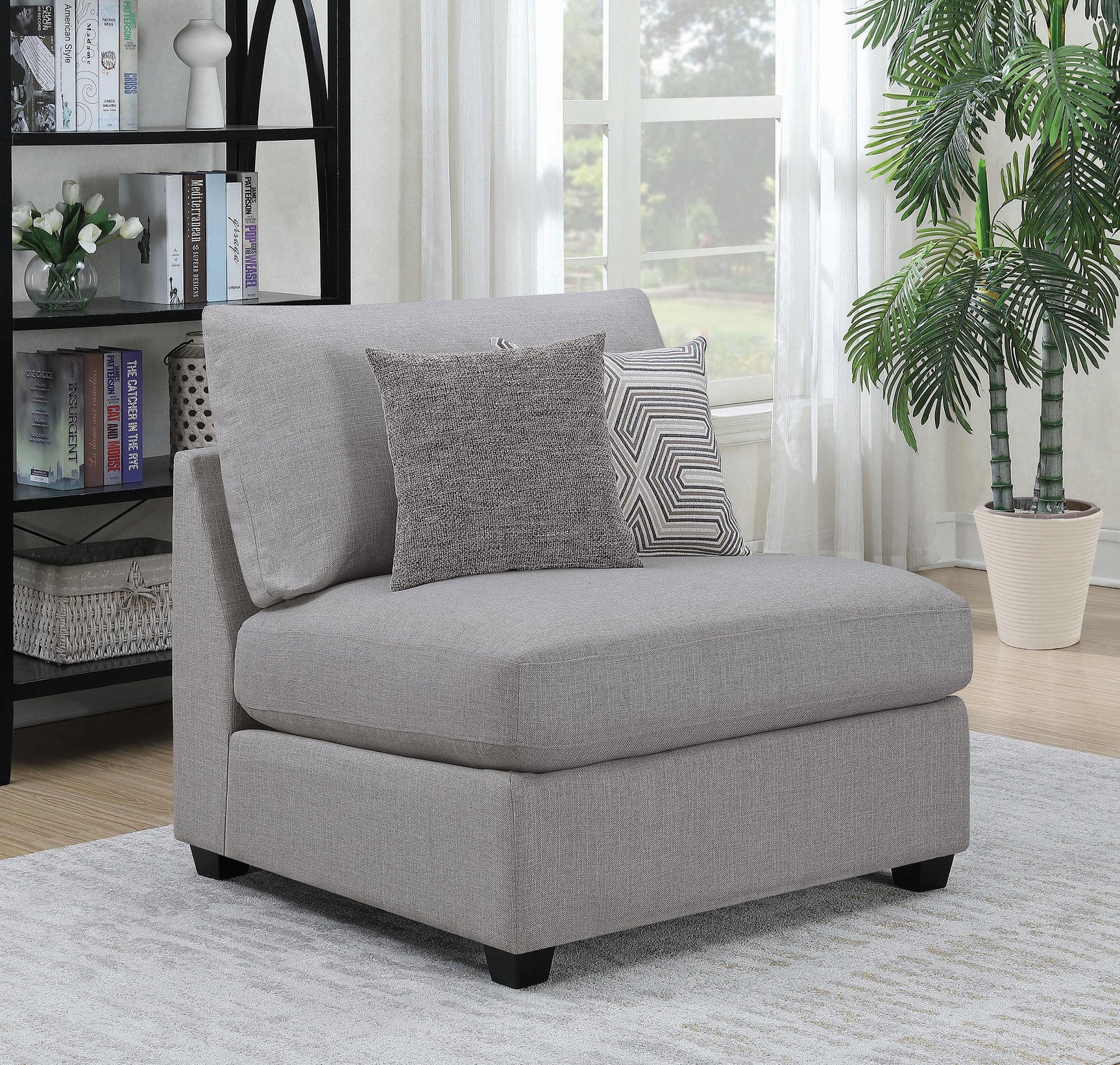 Cambria Grey Upholstered Armless Accent Chair side angle