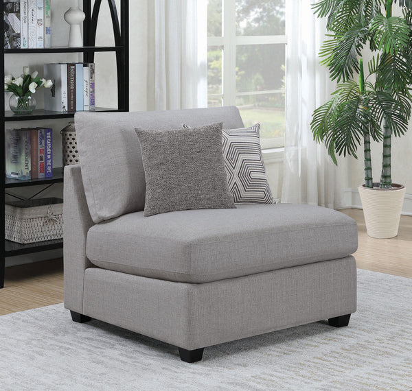 Cambria Grey Upholstered Armless Accent Chair side angle