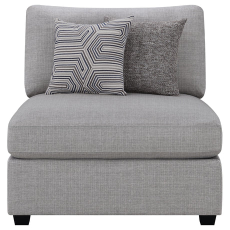 Cambria Grey Upholstered Armless Accent Chair back detail