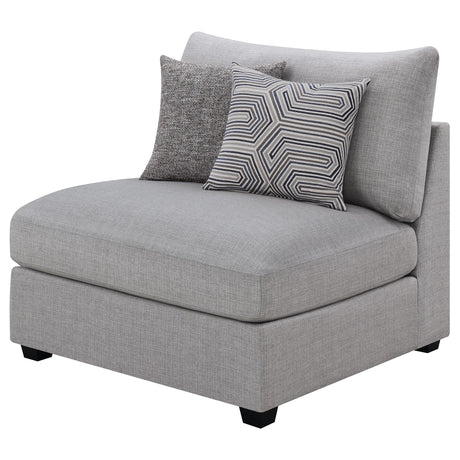Cambria Grey Upholstered Armless Accent Chair cushion close-up