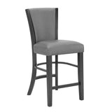 Side view of dining table and chairs in Camelia Gray Glass Round Counter Height Set