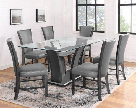 room view of Camelia Gray dining room set styled in modern space