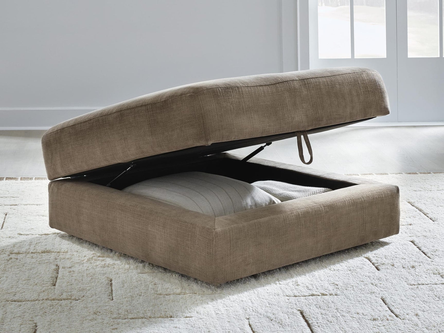 Camellia-Court Coffee Chenille Ottoman With Storage view 5