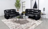 Camila reclining sofa angled side view showing armrest and reclining feature
