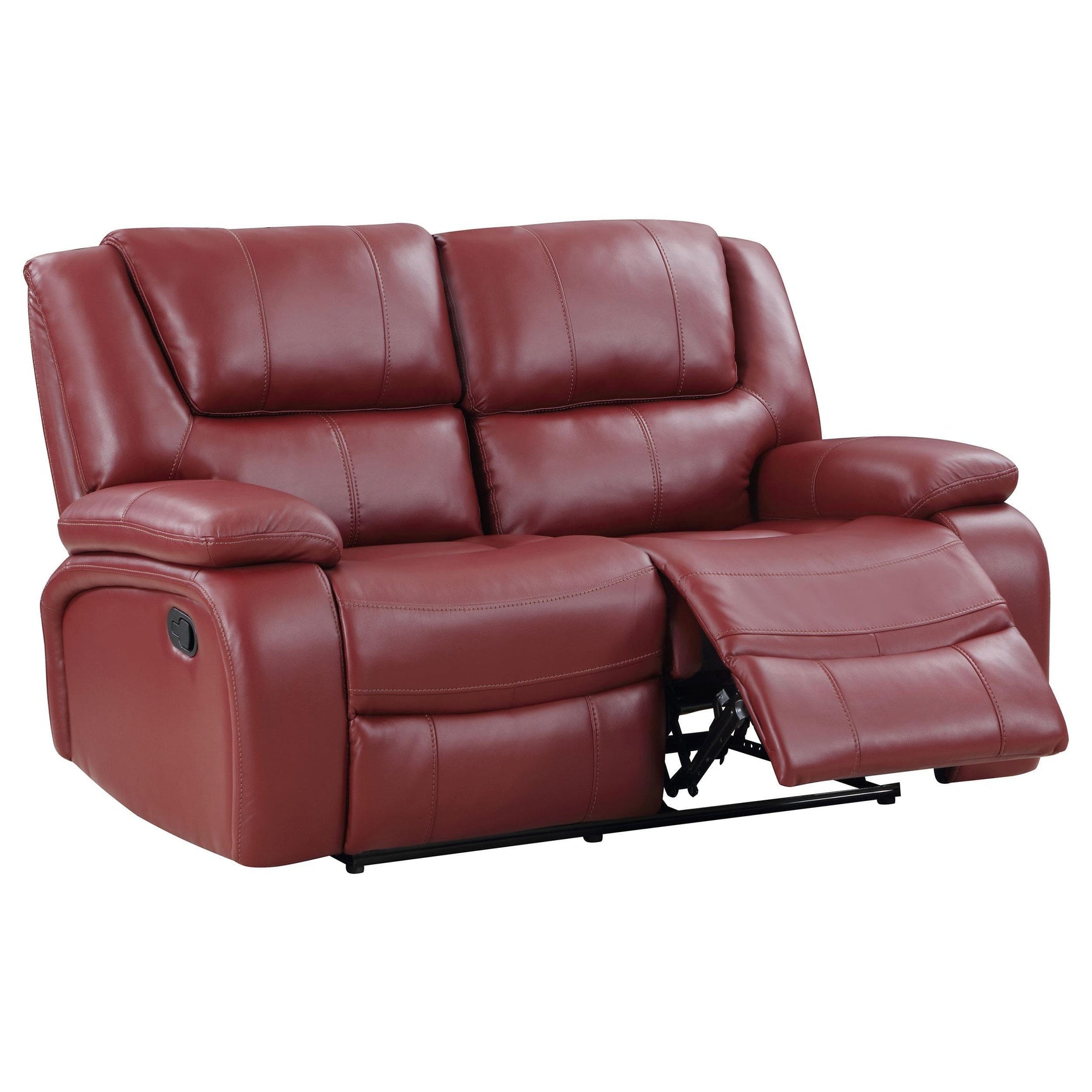 Covered leg rests extended on Camila loveseat