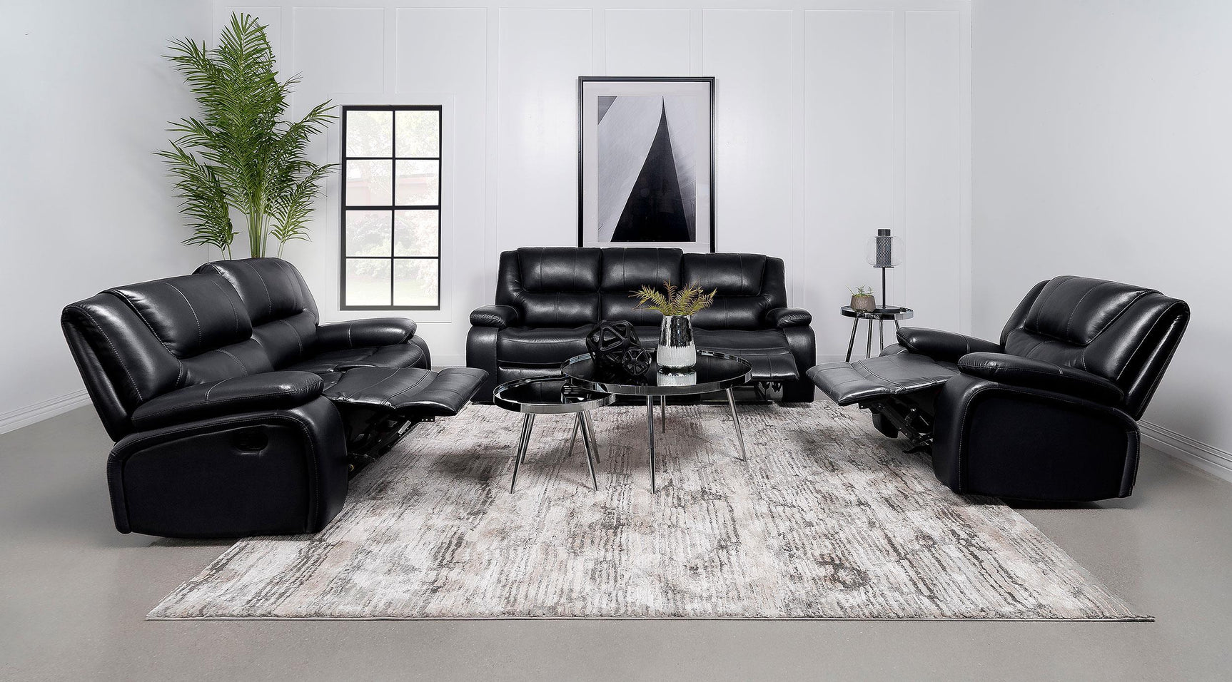 Camila black leatherette recliner glider side view