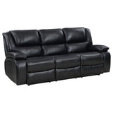 Camila motion loveseat black leatherette angled view