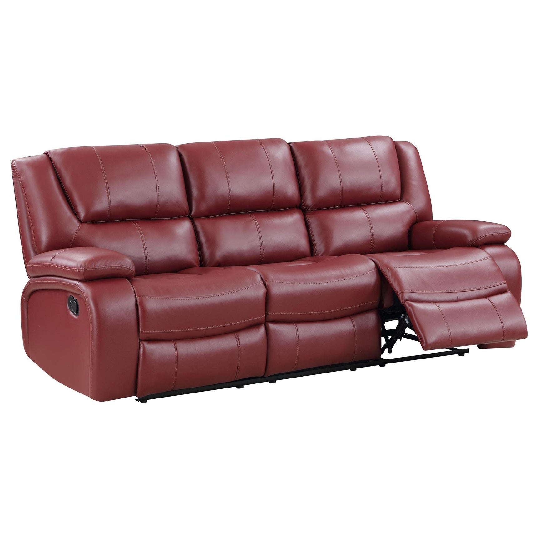 Camila plush red reclining loveseat with pillowtop arms