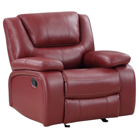 Camila Upholstered Glider Recliner Chair in Red Faux Leather front view