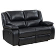 Camila Reclining Loveseat in Black Leatherette, front view