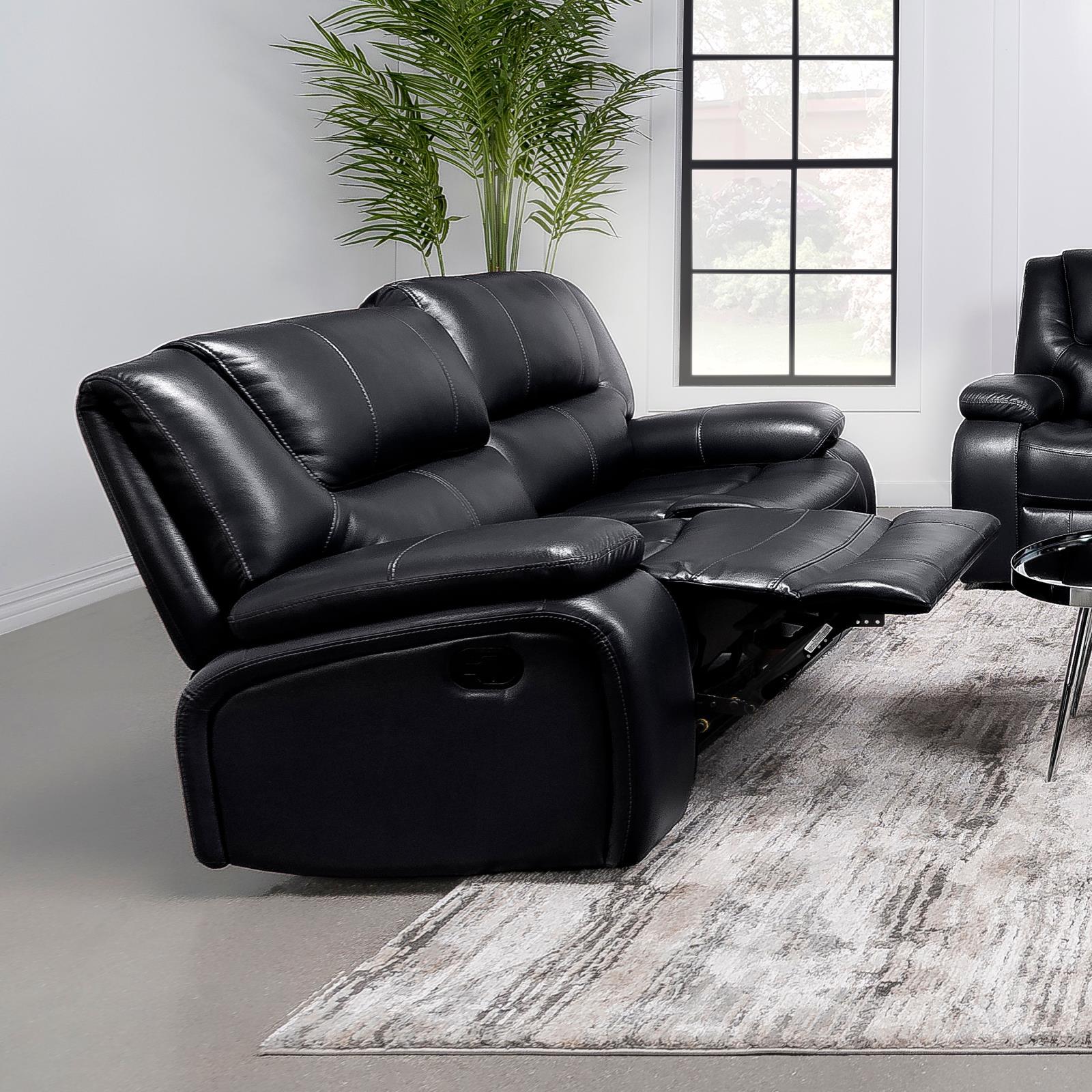 Side view of Camila Black Reclining Loveseat