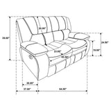 Metal reclining mechanism under seat, Camila loveseat