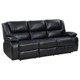 Camila Black Leatherette Reclining Sofa front view