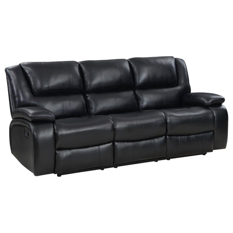 Camila Black Leatherette Reclining Sofa front view