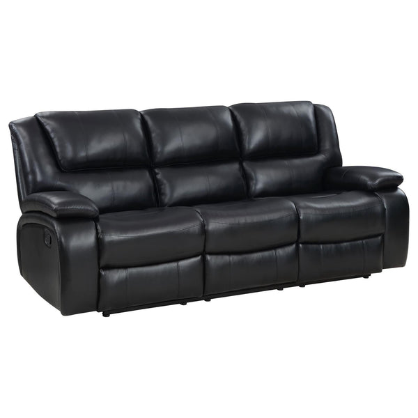 Camila Black Leatherette Reclining Sofa front view