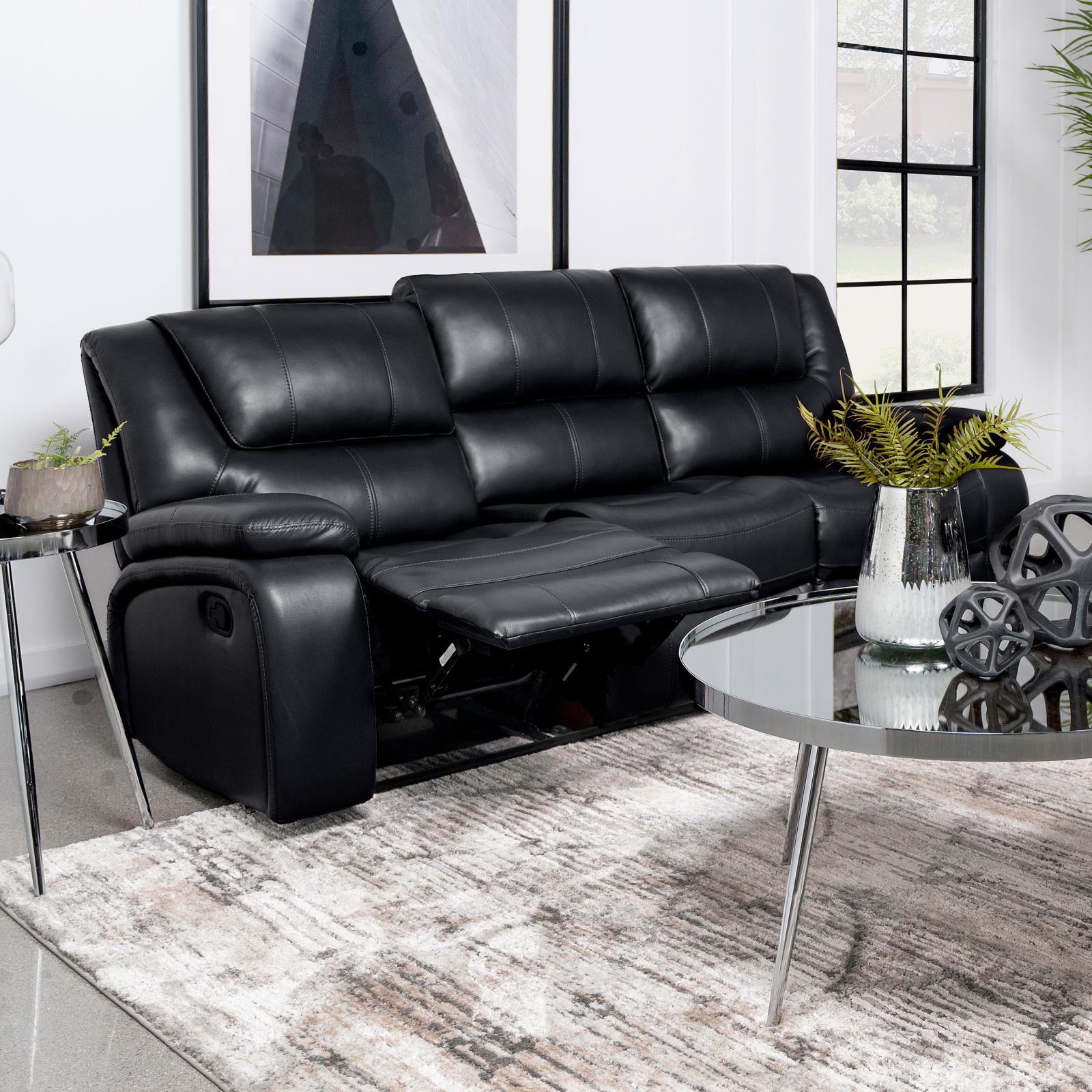 Close-up of Camila Sofa black leatherette upholstery