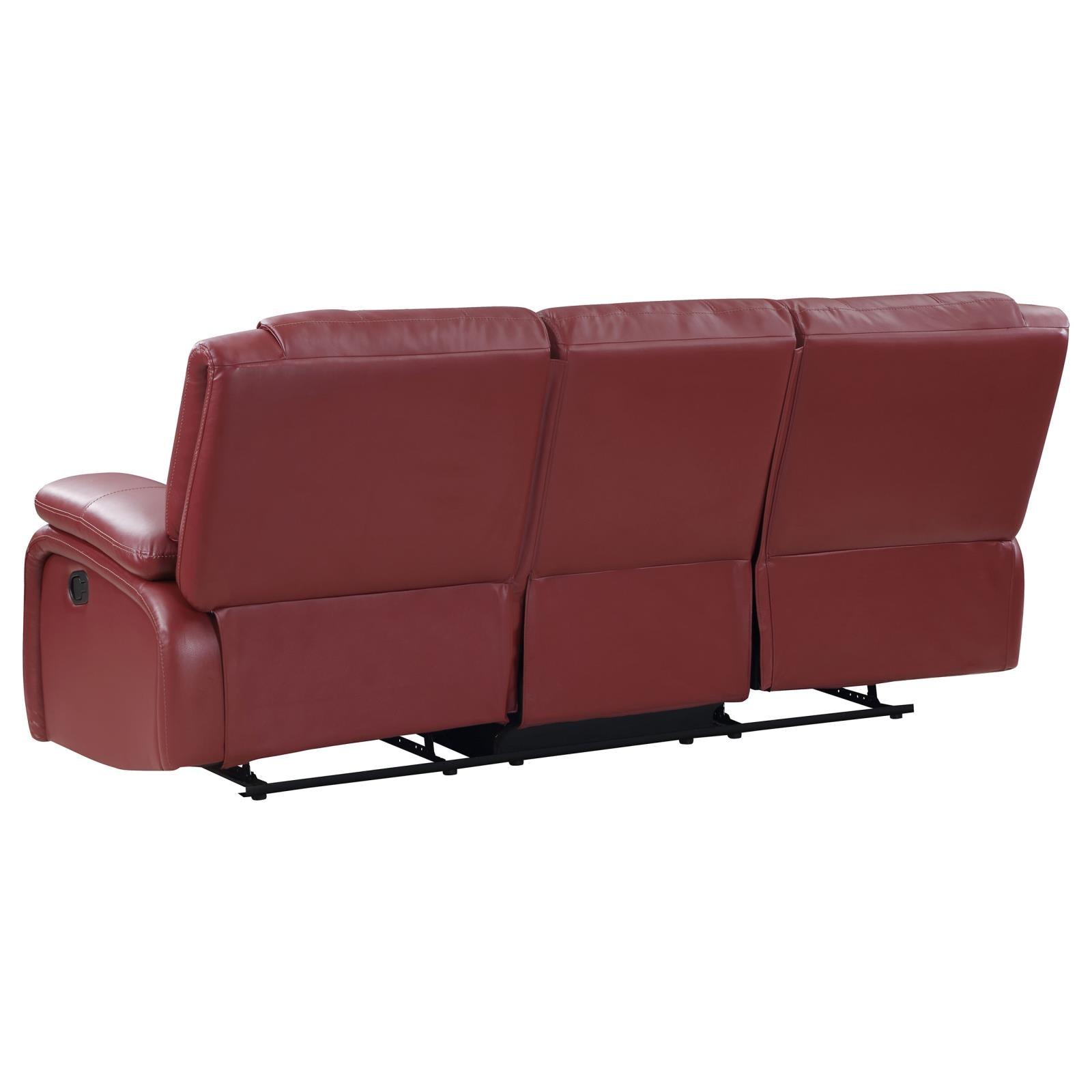 Camila red upholstered motion reclining sofa seat cushion close-up