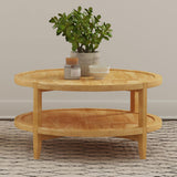 Camillo solid wood coffee table round shape with lower shelf side view