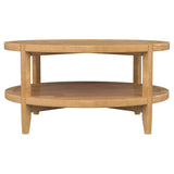 Camillo round coffee table in maple brown on living room floor