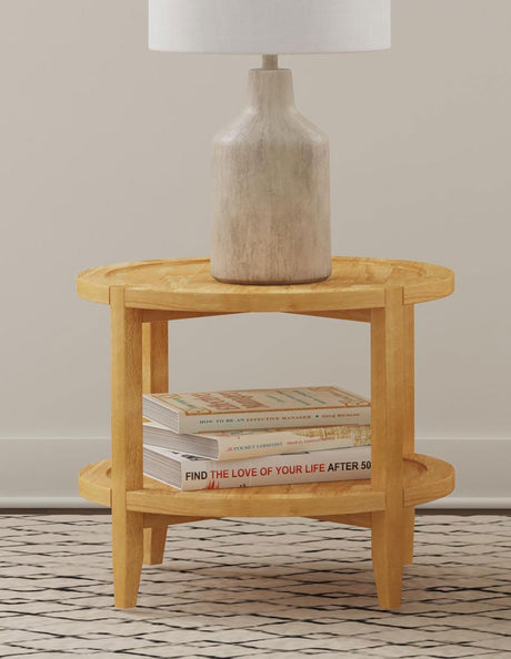 Camillo round side table showing tray edge detail