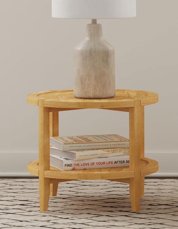 Camillo round side table showing tray edge detail