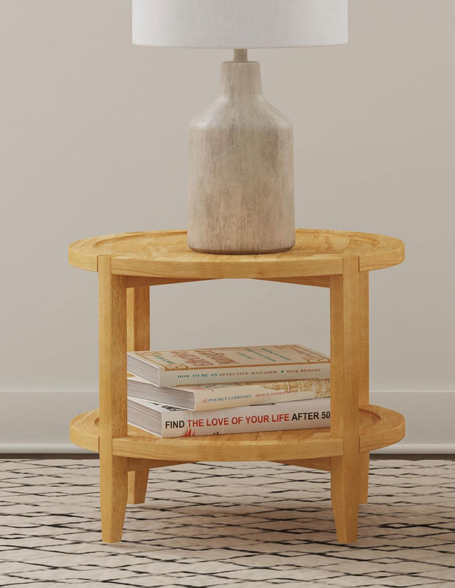 Camillo round side table showing tray edge detail