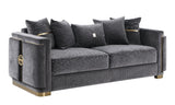 Capri Grey Fabric Sofa and Loveseat Set with Gold Accents and Pillows view 2