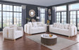 Capri White Fabric Sofa and Loveseat Set with Gold Accents and Pillows from Decor Furniture