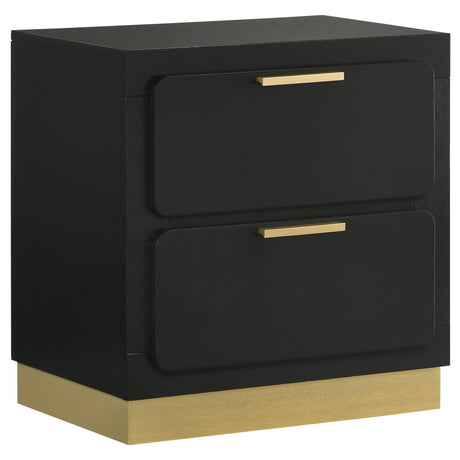 Caraway black 2-drawer nightstand front view