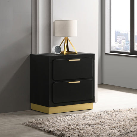 Caraway black 2-drawer nightstand angled side view