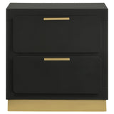 Caraway nightstand drawer detail with metallic gold embellishments