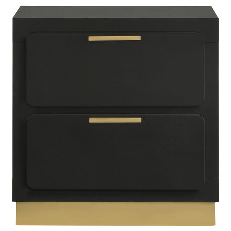 Caraway nightstand drawer detail with metallic gold embellishments