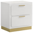 Caraway white 2-drawer nightstand angled view showing drawer fronts and gold hardware