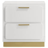 Top surface of Caraway nightstand with white finish and rounded drawer edges