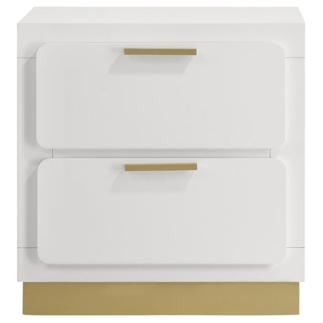 Top surface of Caraway nightstand with white finish and rounded drawer edges
