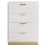 Caraway white bedroom chest showing smooth drawer glide
