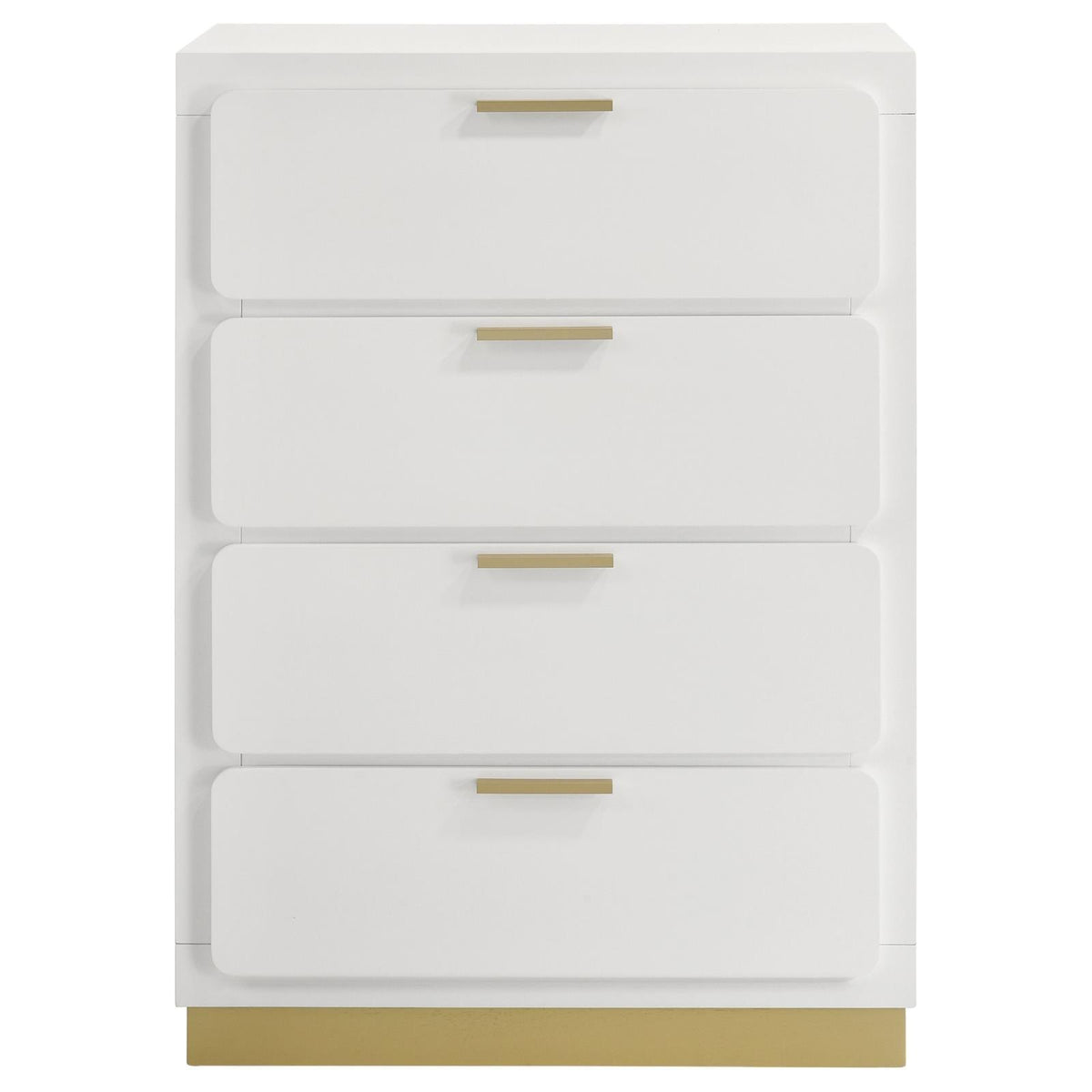 Caraway white bedroom chest showing smooth drawer glide