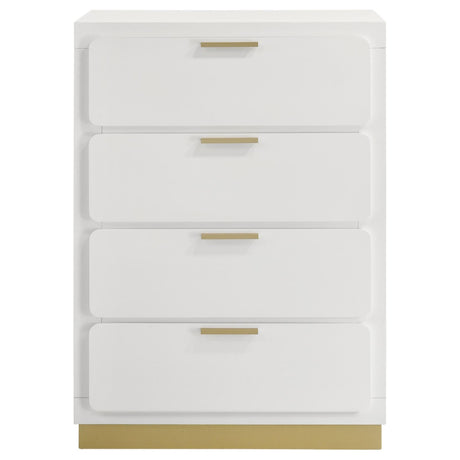 Caraway white bedroom chest showing smooth drawer glide