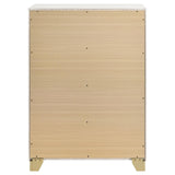 Bottom front view of Caraway white chest showing plastic glides