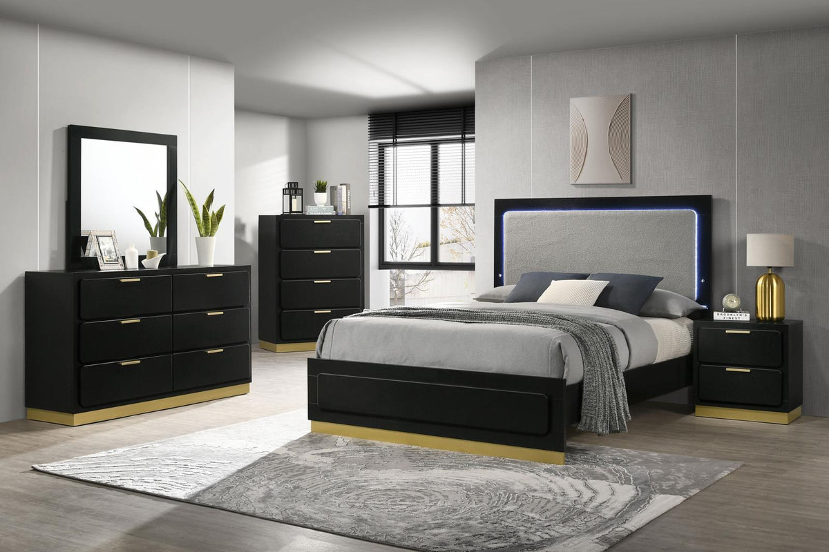 Caraway 6-Drawer Bedroom Dresser Black showing hardware