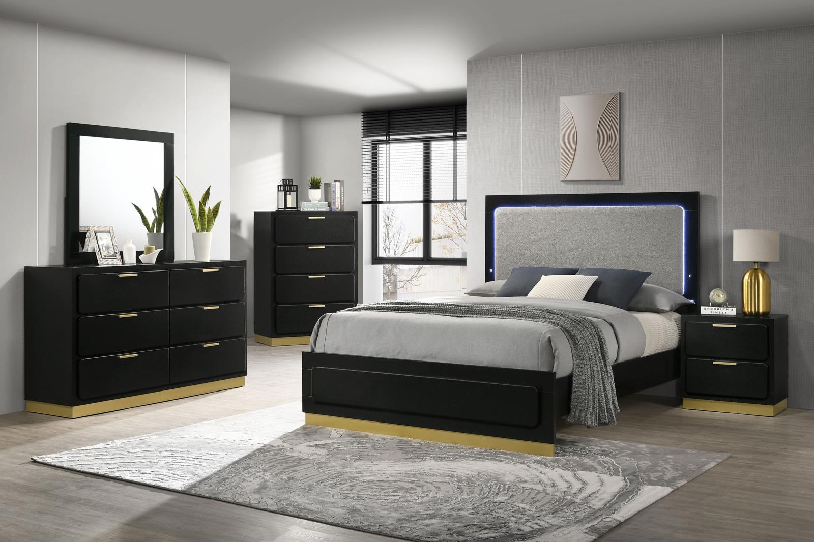 Caraway 6-Drawer Bedroom Dresser Black showing hardware