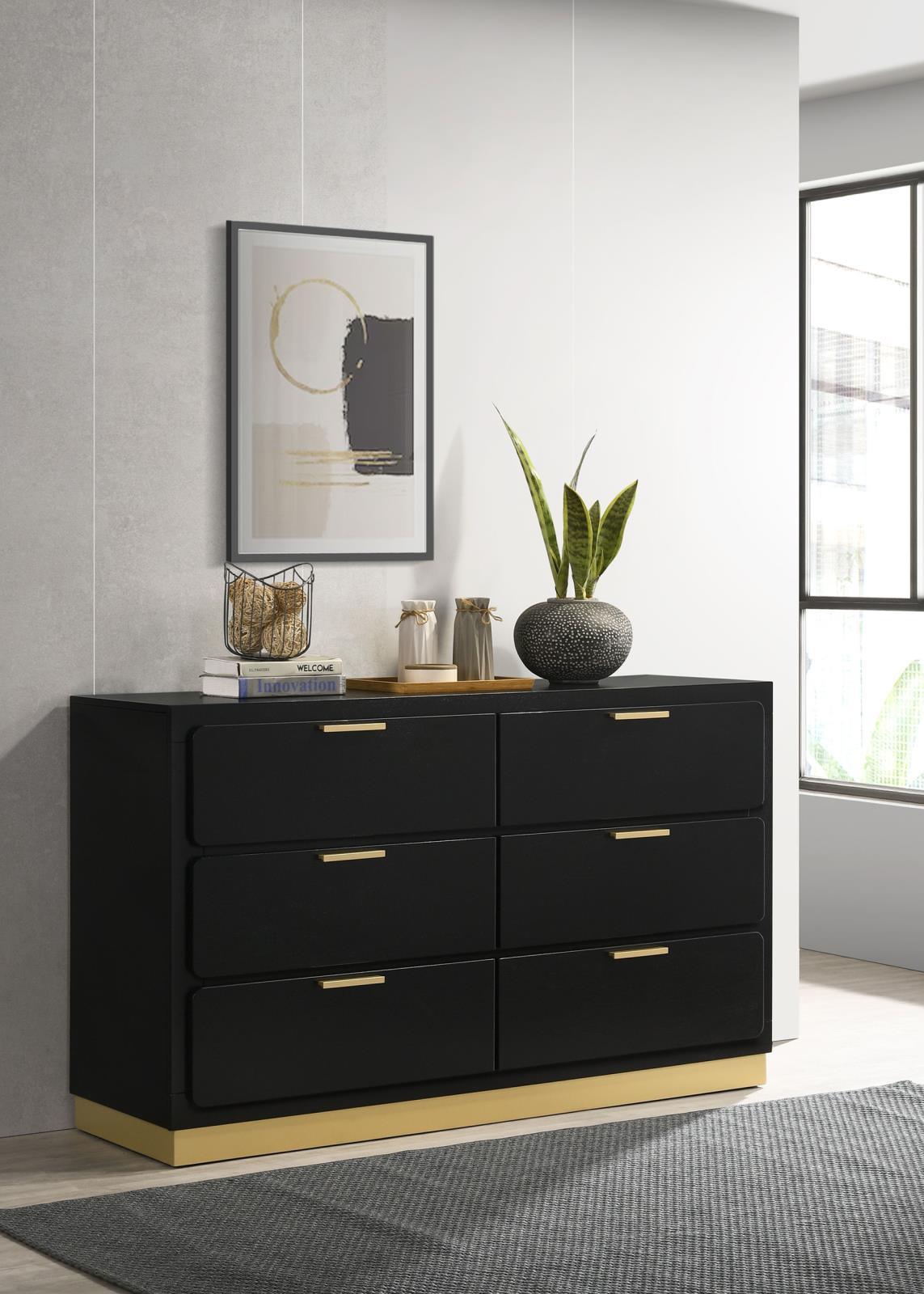 Caraway 6-Drawer Bedroom Dresser Black side angle
